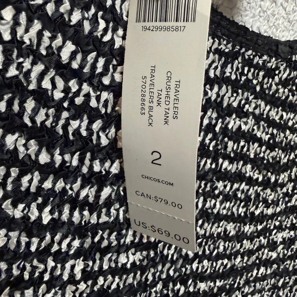 Chico's Travelers Crushed Tank Women Size 2 L 12/14 Black White NWT 570288663